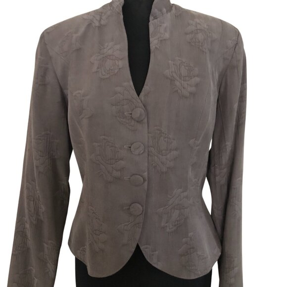 Platinum Dorothy Schoelen Taupe Size S Lined Jacket Blazer Top Textured Roses - Picture 3 of 5